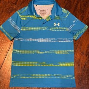 Under Armour Playoff Polo Shirt Youth Boy Small Performance Blue Stripe Heatgear